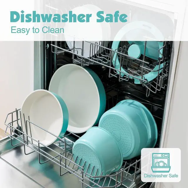Alt view image 5 of 7 - 24 Piece Ceramic Pots and Pans Set, Nonstick Detachable Handle Cookware, Induction Cookware Set with Removable Handle, Healthy Non Stick for RV, DishwasherOven Safe, PFOA Free (Turquoise)