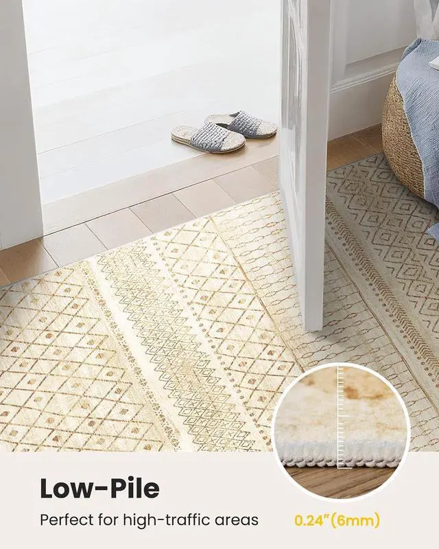 Alt view image 7 of 7 - AMADA HOMEFURNISHING 6x9 Washable Area Rugs, Beige Boho Geometric Low-Pile Rug with Non-Slip Backing, Stain Resistance & Durable Edge Binding, Soft Indoor Carpet for Living Room, Bedroom, Dining Room