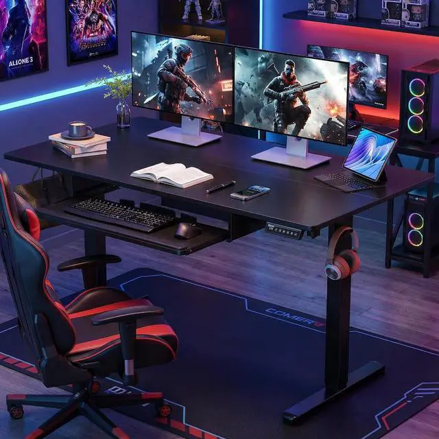 Alt view image 2 of 7 - ErGear Electric Standing Desk with Keyboard Tray, 55x28 Inches Adjustable Height Sit Stand Up Desk, Home Office Desk Computer Workstation, Black
