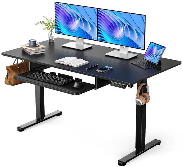 Main image of ErGear Electric Standing Desk with Keyboard Tray, 55x28 Inches Adjustable Height Sit Stand Up Desk, Home Office Desk Computer Workstation, Black