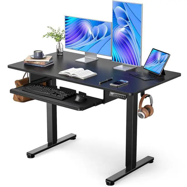 Main image of ErGear Electric Standing Desk with Full Size Keyboard Tray, Adjustable Height Sit Stand Up Desk, Home Office Desk Computer Workstation, 48x24 Inches, Black
