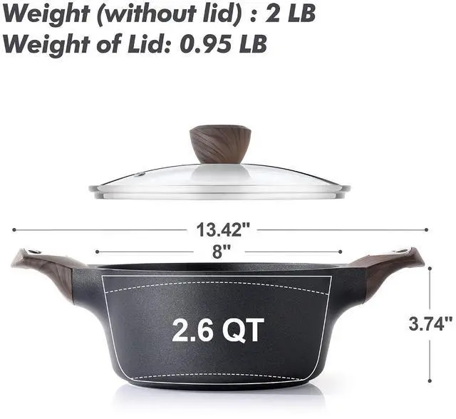 Alt view image 6 of 7 - Nonstick Stock Pot with Lid, 2.6/4.5/6.6/8.5/11 QT Soup Pot Casserole Pot, Healthy Pasta Pot, Large Deep Cooking Pot, Big Sauce Pot Stew Pot, Induction Compatible, PFOA PFOS APEO Free, Black