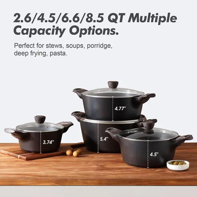 Alt view image 4 of 7 - Nonstick Stock Pot with Lid, 2.6/4.5/6.6/8.5/11 QT Soup Pot Casserole Pot, Healthy Pasta Pot, Large Deep Cooking Pot, Big Sauce Pot Stew Pot, Induction Compatible, PFOA PFOS APEO Free, Black