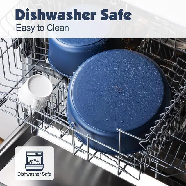 Alt view image 5 of 7 - 17 Piece Ceramic Pots and Pans Set, Nonstick Detachable Handle Cookware, Induction Kitchen Cookware Set with Removable Handle, Dishwasher Oven Safe (Navy)