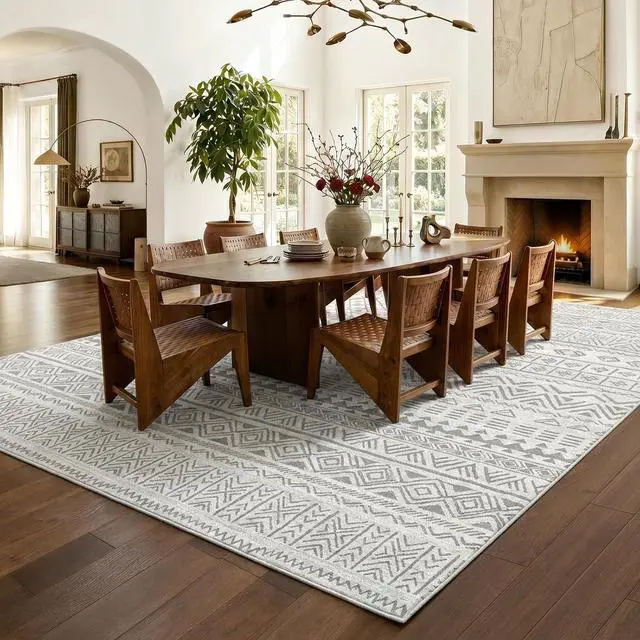 Alt view image 5 of 7 - AMADA HOMEFURNISHING 9x12 Washable Area Rugs, Grey Boho Geometric Low-Pile Rug with Non-Slip Backing, Stain Resistance & Durable Edge Binding, Soft Indoor Carpet for Living Room, Bedroom, Dining Room