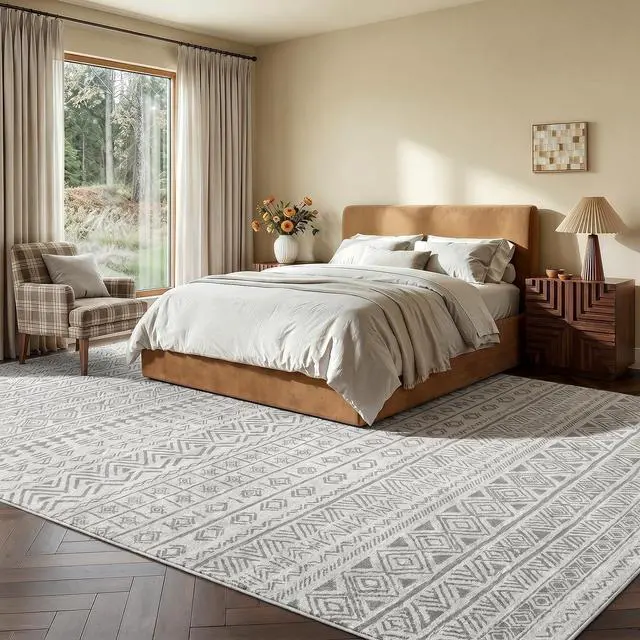 Alt view image 4 of 7 - AMADA HOMEFURNISHING 9x12 Washable Area Rugs, Grey Boho Geometric Low-Pile Rug with Non-Slip Backing, Stain Resistance & Durable Edge Binding, Soft Indoor Carpet for Living Room, Bedroom, Dining Room