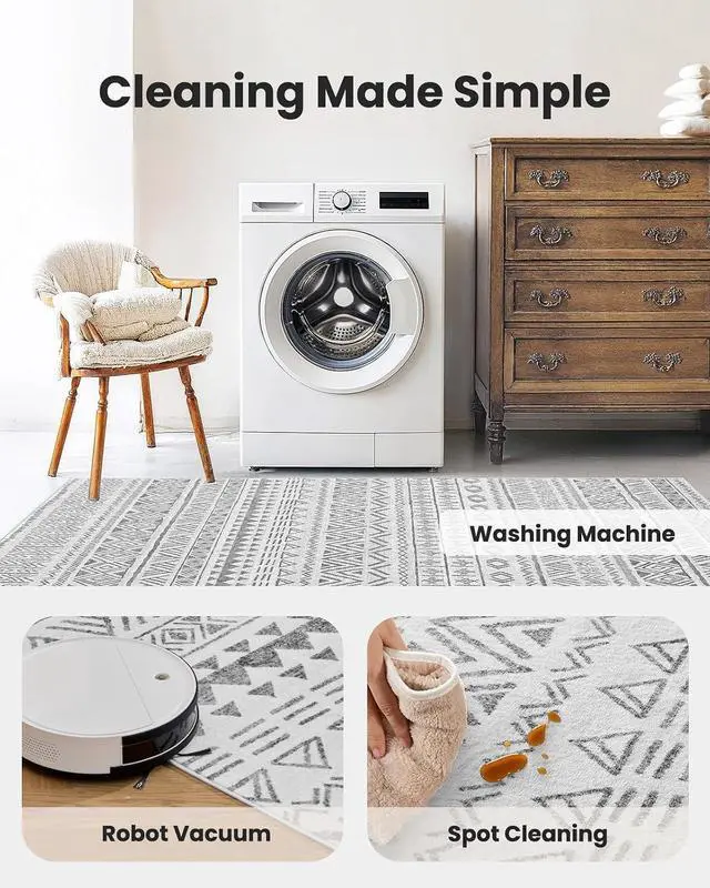 Alt view image 6 of 7 - AMADA HOMEFURNISHING 9x12 Washable Area Rugs, Grey Boho Geometric Low-Pile Rug with Non-Slip Backing, Stain Resistance & Durable Edge Binding, Soft Indoor Carpet for Living Room, Bedroom, Dining Room