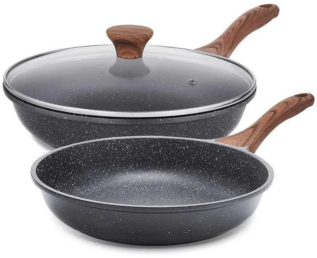 Main image of Nonstick Frying Pan Skillets, Swiss Granite Coating Omelette Pans, Healthy Cookware Chef's Pan, Free of Intentionally Added PFOA (8+11Inch with Lid)