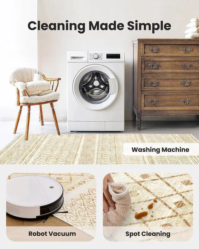 Alt view image 5 of 7 - AMADA HOMEFURNISHING 6x9 Washable Area Rugs, Beige Boho Geometric Low-Pile Rug with Non-Slip Backing, Stain Resistance & Durable Edge Binding, Soft Indoor Carpet for Living Room, Bedroom, Dining Room