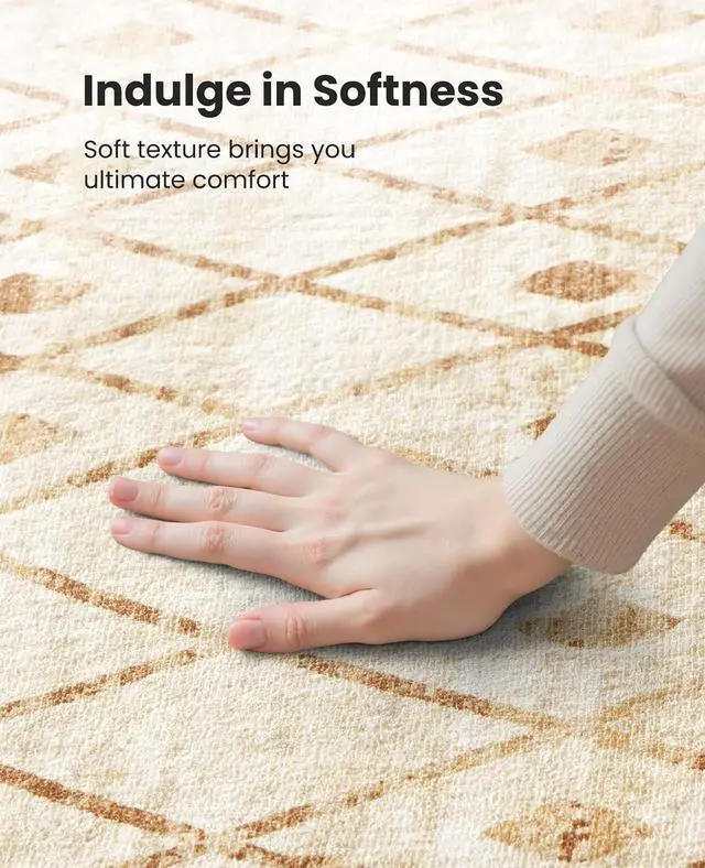 Alt view image 6 of 7 - AMADA HOMEFURNISHING 6x9 Washable Area Rugs, Beige Boho Geometric Low-Pile Rug with Non-Slip Backing, Stain Resistance & Durable Edge Binding, Soft Indoor Carpet for Living Room, Bedroom, Dining Room