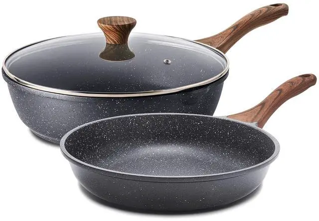 Main image of Nonstick Frying Pan Skillets, Swiss Granite Coating Omelette Pans, Healthy Cookware Chef's Pan, Free of Intentionally Added PFOA (8 Inch Frying Pan and 3.5QT Saute Pan)