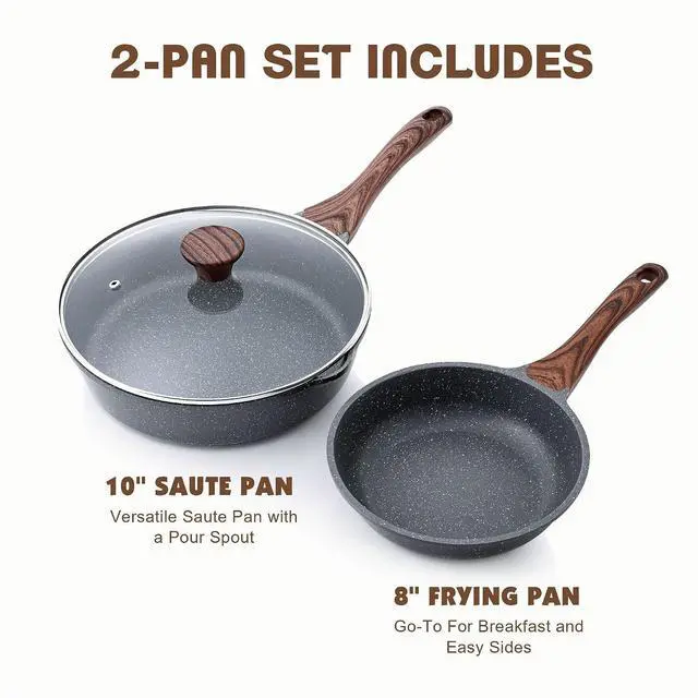 Alt view image 3 of 6 - Nonstick Frying Pan Skillets, Swiss Granite Coating Omelette Pans, Healthy Cookware Chef's Pan, Free of Intentionally Added PFOA (8 Inch Frying Pan and 3.5QT Saute Pan)