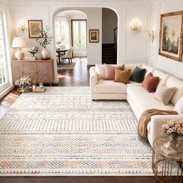 Main image of Amada Homefurnishing 8x10 Washable Area Rugs, Multicolor Boho Geometric Low-Pile and Non-Slip Backing, Stain Resistance & Durable Edge Binding, Soft Indoor Carpet for Living Room, Bedroom, Dining Room