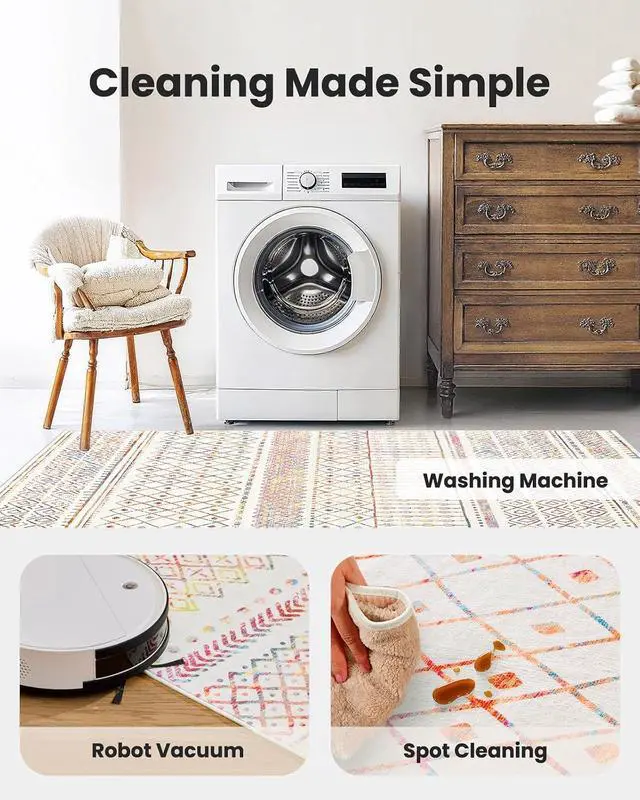 Alt view image 6 of 7 - Amada Homefurnishing 8x10 Washable Area Rugs, Multicolor Boho Geometric Low-Pile and Non-Slip Backing, Stain Resistance & Durable Edge Binding, Soft Indoor Carpet for Living Room, Bedroom, Dining Room