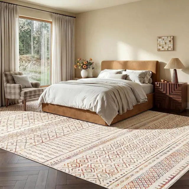 Alt view image 4 of 7 - Amada Homefurnishing 8x10 Washable Area Rugs, Multicolor Boho Geometric Low-Pile and Non-Slip Backing, Stain Resistance & Durable Edge Binding, Soft Indoor Carpet for Living Room, Bedroom, Dining Room