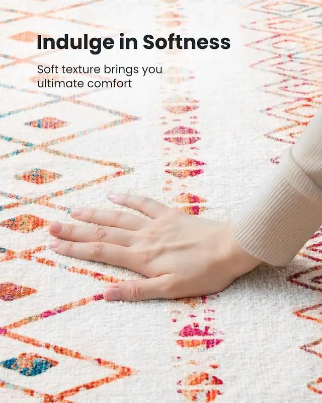 Alt view image 7 of 7 - Amada Homefurnishing 8x10 Washable Area Rugs, Multicolor Boho Geometric Low-Pile and Non-Slip Backing, Stain Resistance & Durable Edge Binding, Soft Indoor Carpet for Living Room, Bedroom, Dining Room