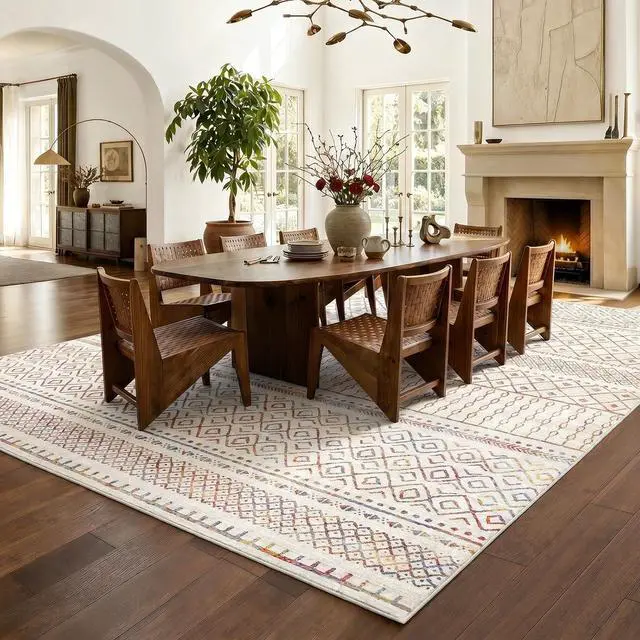 Alt view image 5 of 7 - Amada Homefurnishing 8x10 Washable Area Rugs, Multicolor Boho Geometric Low-Pile and Non-Slip Backing, Stain Resistance & Durable Edge Binding, Soft Indoor Carpet for Living Room, Bedroom, Dining Room