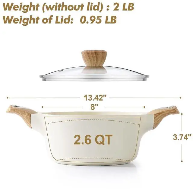 Alt view image 4 of 7 - 2.6 Quarts Ceramic Nonstick Stock Pot with Lid, Healthy Non Toxic Chef Pan,4.5 Quart Ceramic Nonstick Wok Pan with Lid,Induction Skillet