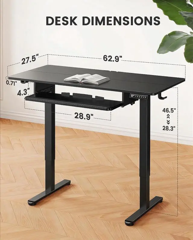 Alt view image 3 of 7 - ErGear Large Electric Standing Desk with Keyboard Tray, 63x28 Inches Adjustable Height Sit Stand Up Desk, Home Office Desk Computer Workstation, Black