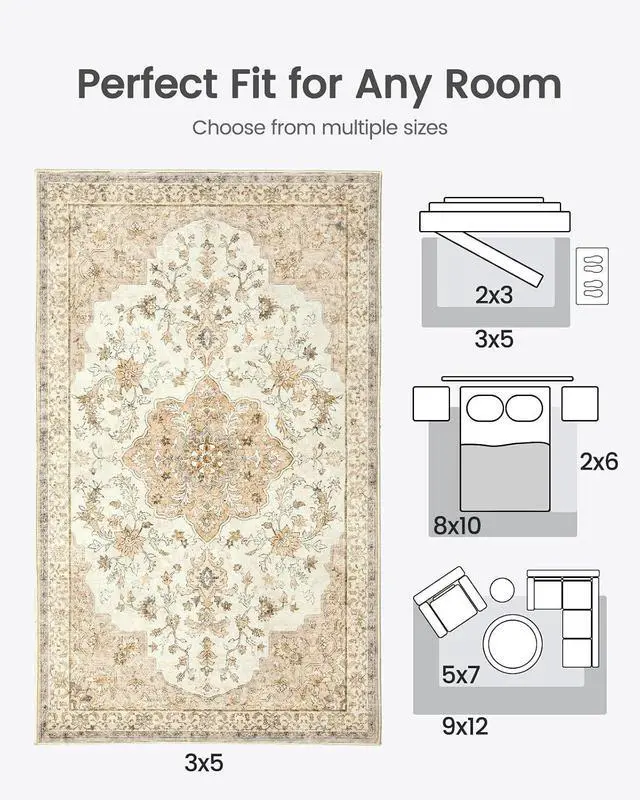 Alt view image 2 of 7 - AMADA HOMEFURNISHING 3x5 Washable Area Rug, Low-Profile Entryway Rug with Non-Slip Backing & Durable Edge Binding, Boho Area Rug Pattern, Washable Rug for Bedroom, Entryway, Living Room