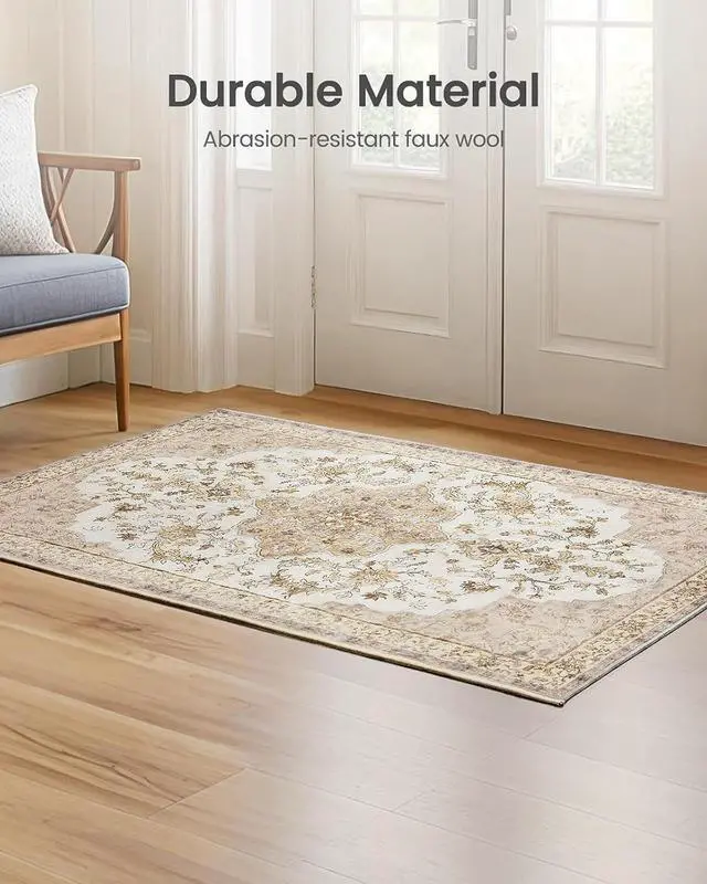 Alt view image 5 of 7 - AMADA HOMEFURNISHING 3x5 Washable Area Rug, Low-Profile Entryway Rug with Non-Slip Backing & Durable Edge Binding, Boho Area Rug Pattern, Washable Rug for Bedroom, Entryway, Living Room