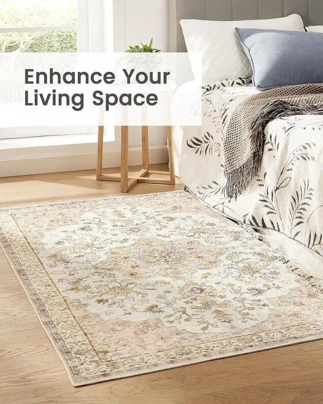 Alt view image 3 of 7 - AMADA HOMEFURNISHING 3x5 Washable Area Rug, Low-Profile Entryway Rug with Non-Slip Backing & Durable Edge Binding, Boho Area Rug Pattern, Washable Rug for Bedroom, Entryway, Living Room
