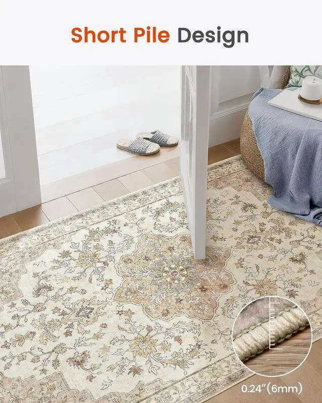 Alt view image 4 of 7 - AMADA HOMEFURNISHING 3x5 Washable Area Rug, Low-Profile Entryway Rug with Non-Slip Backing & Durable Edge Binding, Boho Area Rug Pattern, Washable Rug for Bedroom, Entryway, Living Room