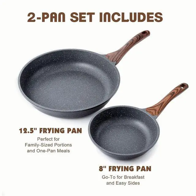 Alt view image 3 of 7 - Nonstick Frying Pan Skillets, Swiss Granite Coating Omelette Pans, Healthy Cookware Chef's Pan, Free of Intentionally Added PFOA (8+12.5 Inch)
