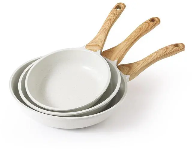 Main image of Nonstick Frying Pan Skillets, White Ceramic Coating Omelette Pans, Healthy Cookware Chef's Pan, PTFE & PFAS Free (8+9.5+11 Inch)