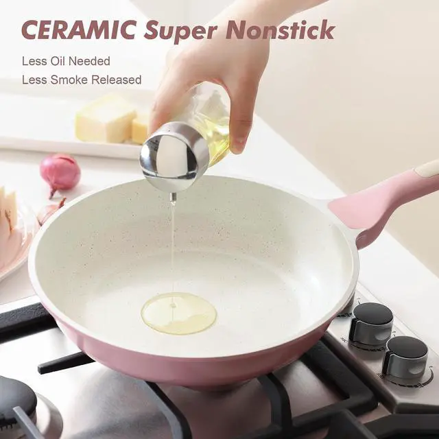 Alt view image 7 of 7 - Nonstick Ceramic Frying Pan 11-Inch, Healthy Non Toxic Skillet, Induction Compatible Omelet Pan with Heat Resistant Handle, PFAS-Free, Pink