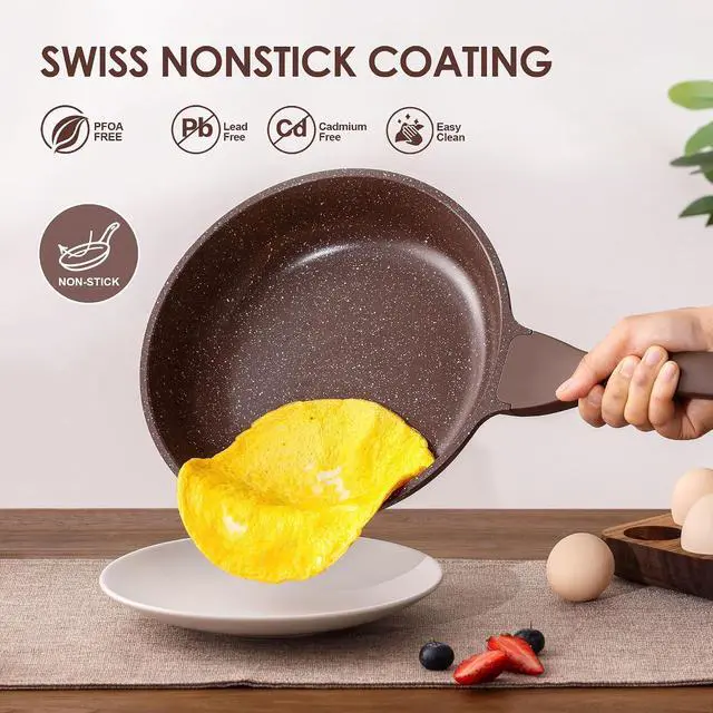Alt view image 2 of 7 - Nonstick Frying Pan Skillet, Granite Coating Omelette Pan, Healthy Stone Cookware Chef's Pan PFOA Free, Toffee Brown (11 Inch)