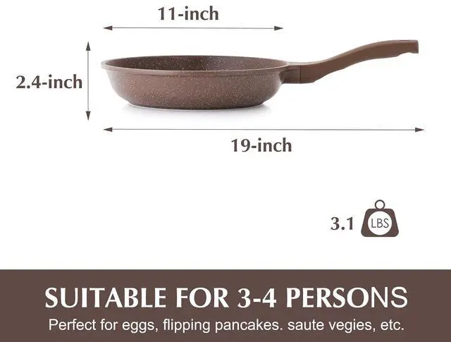 Alt view image 6 of 7 - Nonstick Frying Pan Skillet, Granite Coating Omelette Pan, Healthy Stone Cookware Chef's Pan PFOA Free, Toffee Brown (11 Inch)