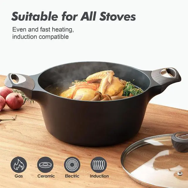 Alt view image 7 of 7 - 9.5inch Nonstick Frying Pan Skillet with Lid,Free of Intentionally Added PFOA,4.5QT Nonstick Stock Pot with Lid,Induction Compatible