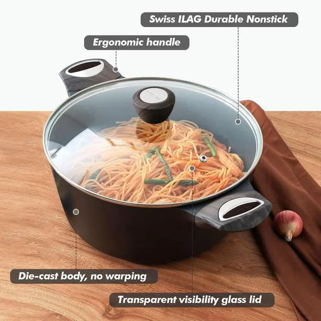 Alt view image 7 of 7 - Nonstick Stock Pot with Lid, 4.5+6.6 QT Soup Pot Set Casserole Pot, Healthy Pasta Pot, Large Deep Cooking Pot, Big Sauce Pot Stew Pot, Induction Compatible, PFOA PFOS APEO Free, Black
