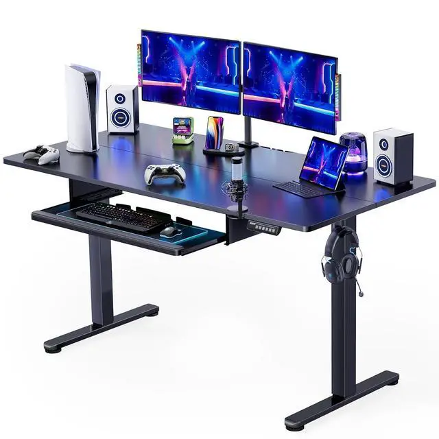 Alt view image 7 of 7 - ErGear Large Electric Standing Desk with Keyboard Tray, 63x28 Inches Adjustable Height Sit Stand Up Desk, Home Office Desk Computer Workstation, Black