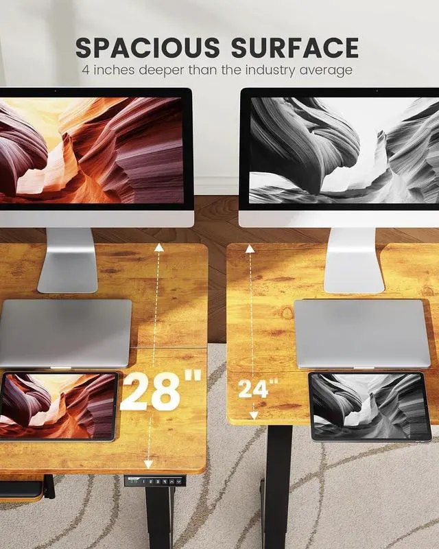 Alt view image 6 of 7 - ErGear Large Electric Standing Desk with Keyboard Tray, 63x28 Inches Large Adjustable Height Sit Stand Up Desk, Home Office Desk Computer Workstation, Vintage Brown