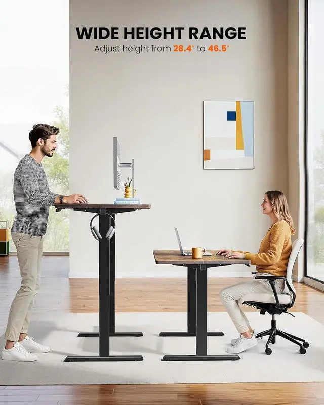 Alt view image 4 of 7 - ErGear Large Electric Standing Desk with Keyboard Tray, 63x28 Inches Large Adjustable Height Sit Stand Up Desk, Home Office Desk Computer Workstation, Vintage Brown