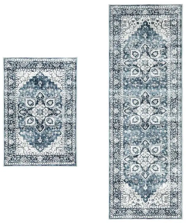 Main image of AMADA HOMEFURNISHING 2x6 and 2x3 Area Rugs Buying Together, Washable Area Rug, Low-Profile Indoor Rug with Non-Slip Backing & Durable Edge Binding
