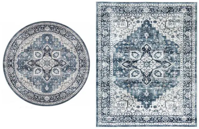 Main image of AMADA HOMEFURNISHING 5x7 and 4x4 Round Area Rugs Buying Together, Soft, Machine Washable, Stain-Resistant, Low-Profile Indoor Area Rugs with Non-Slip Backing & Durable Edge Binding