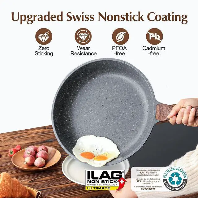 Alt view image 2 of 7 - 12.5 Inch Nonstick Frying Pan Skillet,Healthy Stone Cookware,4.5QT Nonstick Stock Pot with Lid,Induction Compatible, PFOA PFOS APEO Free