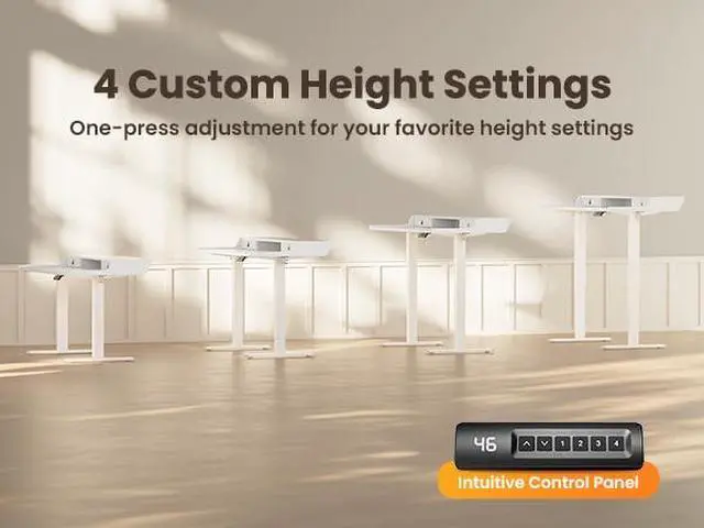 Alt view image 7 of 7 - ErGear Electric Standing Desk with Drawers, 55 x 28 Gaming Table Compatible Monitor Stand, Stand up Desks, Home Office Height-Adjustable Desk with Storage Shelf, 4 Preset Heights, White