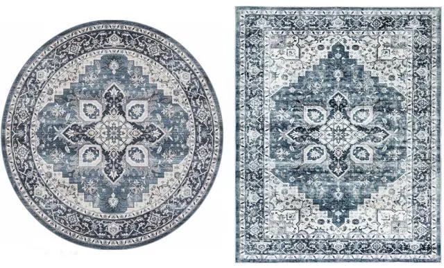 Main image of AMADA HOMEFURNISHING 5x7 and 4x4 Round Area Rugs Buying Together, Soft, Machine Washable, Stain-Resistant, Low-Profile Indoor Area Rugs with Non-Slip Backing & Durable Edge Binding