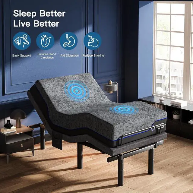 Alt view image 7 of 7 - Pipishell Twin XL Adjustable Bed Frame and 14 Inch Memory Foam Mattress Set with Massage, Electric Bed Base with Gel Memory Foam, 4 Leg Height Options, LED Night Light, Wireless Remote