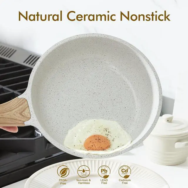 Alt view image 4 of 7 - 8-Inch Nonstick Ceramic Frying Pan Skillet,Healthy Non Toxic Chef Pan,1.5 Quart Ceramic Nonstick Sauce Pan with Lid,Induction Pot