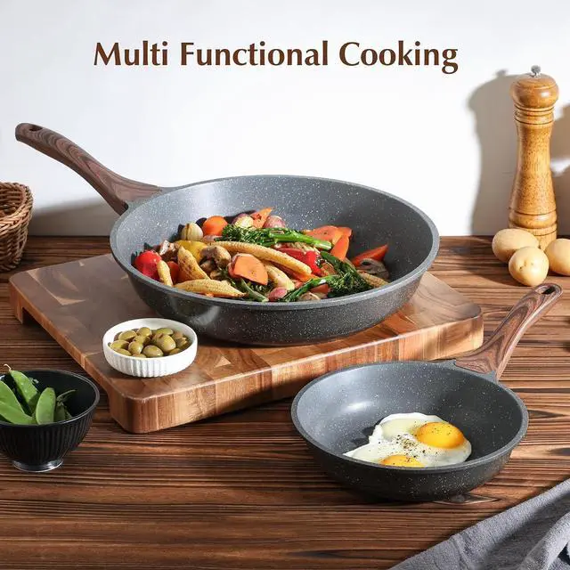 Alt view image 7 of 7 - Nonstick Frying Pan Skillet, 12 Inch Omelette Pan with Swiss Granite Coating, Healthy Induction Cookware Chef's Pan, PFOA Free