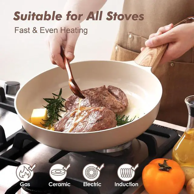 Alt view image 2 of 7 - 9.5in/11in Ceramic Nonstick Frying Pans with Glass Lid