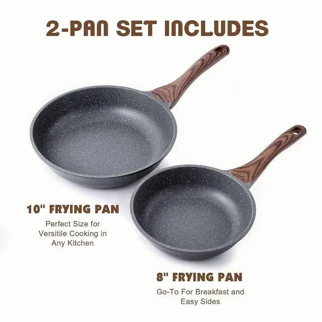 Alt view image 4 of 7 - Nonstick Frying Pan Skillets, Swiss Granite Coating Omelette Pans, Healthy Cookware Chef's Pans, Free of Intentionally Added PFOA (8+10 Inch)