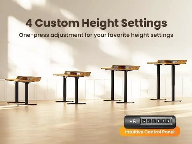 Alt view image 7 of 7 - ErGear Electric Standing Desk with Drawers, 63 x 28 Gaming Table Compatible Monitor Stand, Stand up Desks, Home Office Height-Adjustable Desk with Storage Shelf, 4 Preset Heights, Vintage Brown