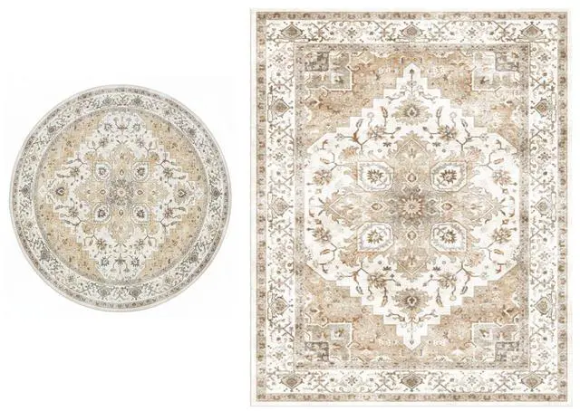 Main image of AMADA HOMEFURNISHING 8x10 and 5x5 Round Area Rugs Buying Together, Soft, Machine Washable, Stain-Resistant, Low-Profile Indoor Area Rugs with Non-Slip Backing & Durable Edge Binding