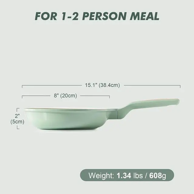 Alt view image 7 of 7 - Nonstick Ceramic Frying Pan Skillet, 8 Inch Omelet Pan, Healthy Non Toxic Chef Pan, Induction Egg Pan with Heat Resistant Handle, Dishwasher Safe, PFAS-Free, Green